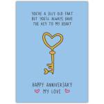 Funny Romantic Anniversary Card with Heart Key Illustration and Humorous Message