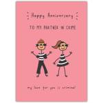 Happy Anniversary Partner in Crime Humorous Romantic Anniversary Card