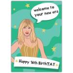 Happy 16th Birthday Card with Retro Illustration and New Era Message