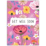 Get Well Soon Card Bright Floral Pink Background with Personalised Option
