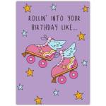Roller Skates Birthday Card with Retro Wings and Stars Fun Design