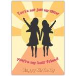 Best Friend Sister Happy Birthday Card with Sunburst Silhouette Design