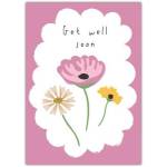 Get Well Soon Floral Illustration Greeting Card with Pink Background and Personalised Message Option