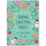 Sending Christmas Magic to Both of You Festive Holiday Greeting Card with Cookies and Lights Design