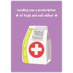 Get Well Soon Card Sending Hugs and Well Wishes with Prescription Medicine Bag Illustration