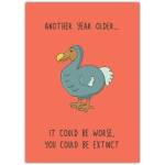 Funny Birthday Card with Dodo Bird Illustration and Humorous Extinct Joke