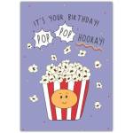 Cute Popcorn Birthday Card with Fun Pop Pop Hooray Design for Kids and Adults