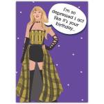 Funny Birthday Card with Retro Pop Star Illustration and Humorous Quote