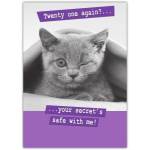 Funny 21st Birthday Card with Winking Kitten and Humorous Message
