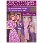 Humorous Anniversary Card for Husband with Retro Style and Funny Message