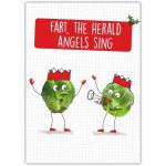 Humorous Christmas Card Featuring Singing Brussels Sprouts with Festive Crowns