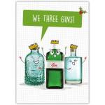 Humorous Christmas Greeting Card with Three Festive Gin Bottles and We Three Gins Message