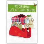 Christmas Humorous Card Let's Get Cello-Brating with Festive Tape Dispenser Design