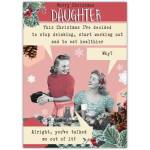 Humorous Merry Christmas Daughter Card with Retro Design and Funny Health Resolution Joke