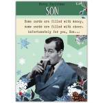 Merry Christmas Son Humorous Retro Man Drinking Pint Festive Greeting Card