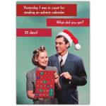 Funny Retro Christmas Card with Advent Calendar Joke for Seasonal Greetings