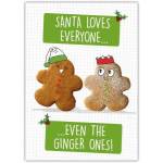 Funny Christmas Card with Gingerbread Men Santa Loves Everyone Humorous Holiday Greetings