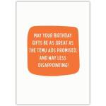 Funny Birthday Card with Humorous Temu Ads Joke for a Lighthearted Celebration