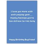Funny Blue Birthday Card for Boyfriend I Love You More With Each Passing Year