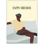 Stylish Relaxed Man Sitting Birthday Card with Minimalist Illustration