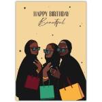 Happy Birthday Beautiful Stylish Women with Shopping Bags Card