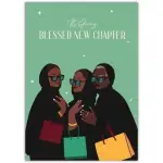 Blessed New Chapter Card with Stylish Women Shopping Ideal for New Beginnings and Celebrations