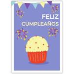 Feliz Cumpleaños Spanish Happy Birthday Card with Cupcake and Fireworks Design