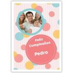 Personalised Spanish Feliz Cumpleaños Birthday Card with Photo and Colourful Polka Dot Design