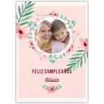 Personalised Floral Photo Birthday Card in Spanish Feliz Cumpleaños for Her