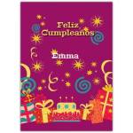 Personalised Feliz Cumpleaños Spanish Birthday Card with Cake and Presents Design