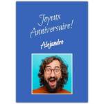 Personalised French Happy Birthday Card with Photo on Blue Background