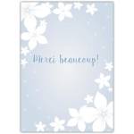 Merci Beaucoup Floral Thank You Card with White Flowers on Soft Blue Background