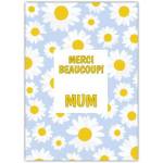 Thank You Mum Greeting Card with Cheerful Daisy Pattern in Yellow and White
