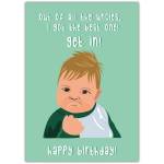 Funny Happy Birthday Card for Uncle Featuring Confident Baby Meme Character