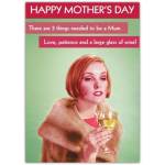Happy Mothers Day Humorous Vintage Style Card with Wine and Love Quote