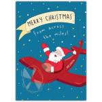 Merry Christmas Santa in Airplane from Across the Miles Christmas Card