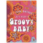Groovy Baby Retro Style Floral Birthday Card with Personalised Text Option
