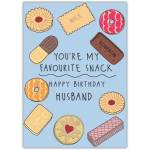You're My Favourite Snack Happy Birthday Husband Illustrated Biscuit Card