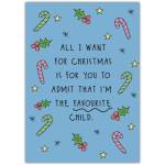 Funny Christmas Card for Favourite Child with Candy Canes and Holly Design