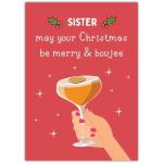 Sister Merry and Boujee Christmas Card with Festive Cocktail Illustration