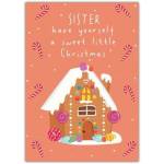 Sweet Christmas Sister Gingerbread House Festive Greeting Card