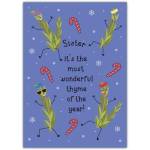 Sister Christmas Card with Dancing Thyme Herbs and Candy Canes Seasonal Greeting