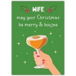 Wife Christmas Card with Cocktail Glass Illustration and Merry Boujee Message