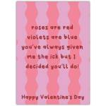 Funny Roses Are Red Valentine’s Day Card with Humorous Love Poem and Pink Stripes Design