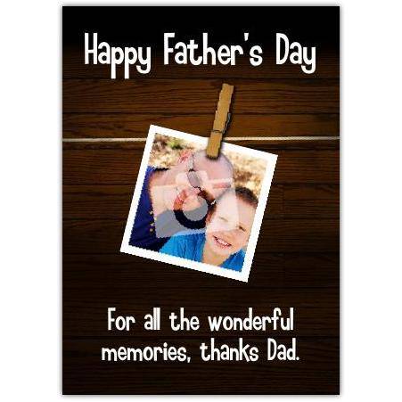 Happy Fathers Day Photo Peg Wooden Memory Card for Dad with Personalised Text