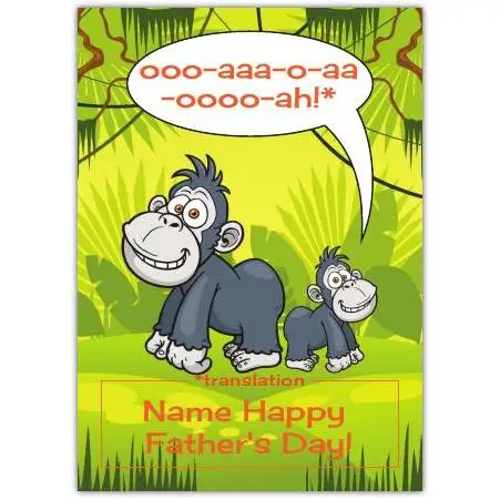 Happy Father's Day Little Monkey Jungle Cartoon Personalised Card