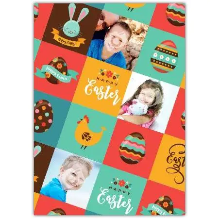 Personalised Happy Easter Card with Photos and Colourful Easter Icons Design