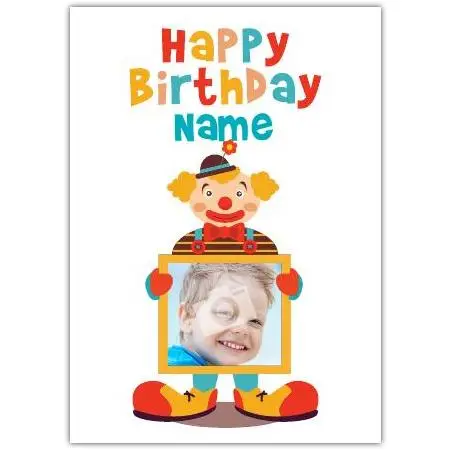 Personalised Clown Birthday Card with Photo Frame for Children and Adults