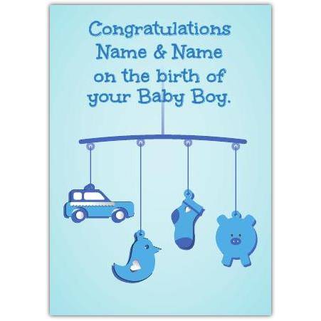 Personalised Blue Mobile New Baby Boy Congratulations Card