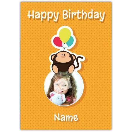 Personalised Monkey With Balloons Happy Birthday Card with Photo Upload for Kids